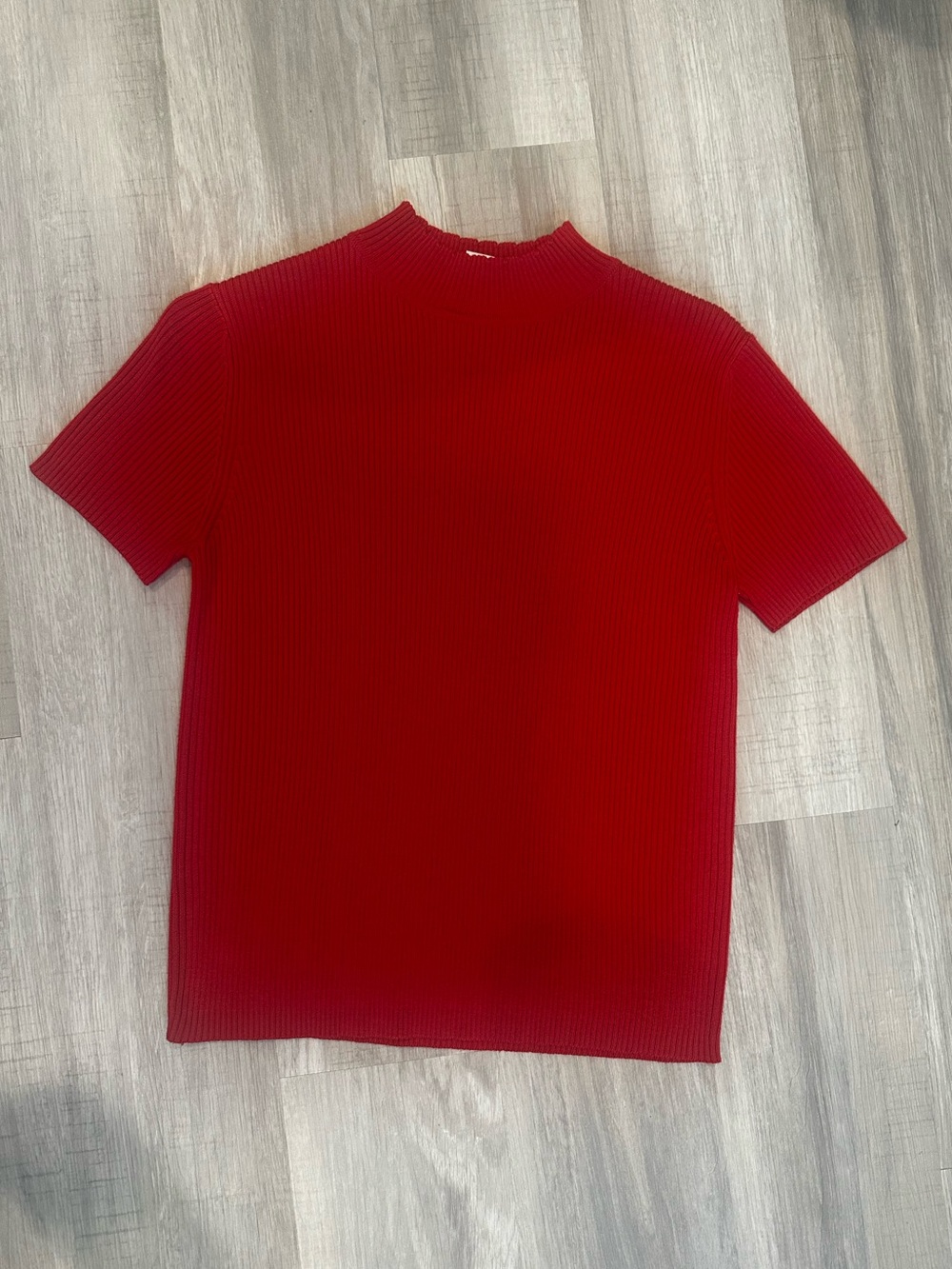 Sag Harbor Petite Ribbed Crewneck Top in Bright Red